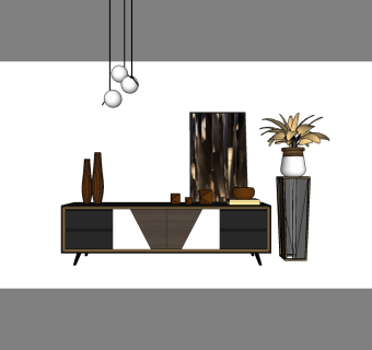现代电视柜花瓶摆件草图大师模型，电视柜摆件sketchup模型
