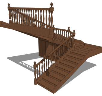现代实木三跑楼梯草图大师模型，实木三跑楼梯sketchup模型免费下载