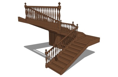 现代实木三跑楼梯草图大师模型，实木三跑楼梯sketchup模型免费下载