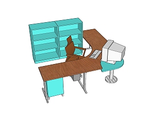  现代中式 办公桌草图大师模型， 办公桌sketchup模型下载