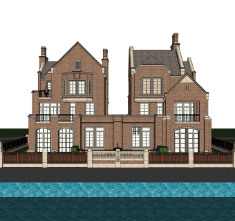 欧式连排别墅su模型方案下载，sketchup别墅草图大师模型