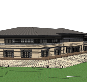 新中式售楼处建筑方案草图大师模型，售楼部建筑沙盘sketchup模型免费下载