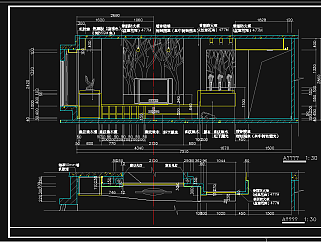 现代电视墙立面图，电视墙CAD设计施工图