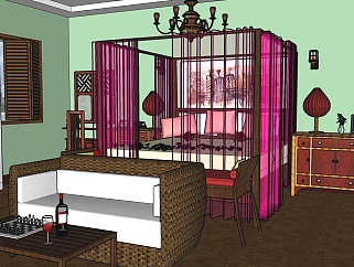 现代<em>酒店卧室</em>SKP模型，<em>酒店卧室</em>sketchup模型下载