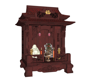 中式佛龛雕塑su模型,摆件草图大师模型下载