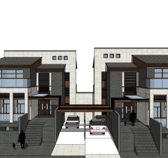 中式别墅su模型下载、中式别墅草图大师模型下载