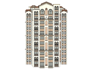 西班牙风格<em>高层住宅楼</em>草图大师模型，住宅楼su模型下载
