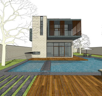 现代独栋别墅草图大师模型下载，别墅外观sketchup模型分享