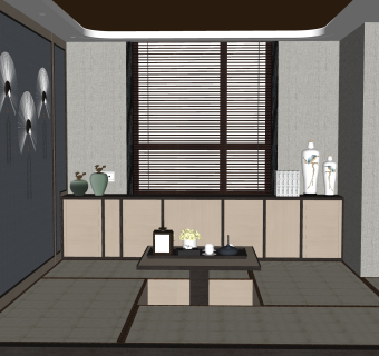 日式茶室SU模型，茶室SKP模型下载