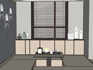 日式茶室SU模型，茶室SKP模型下载