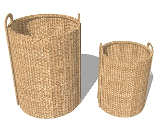 现代竹制编织篓skp模型，编织篓skb文件下载