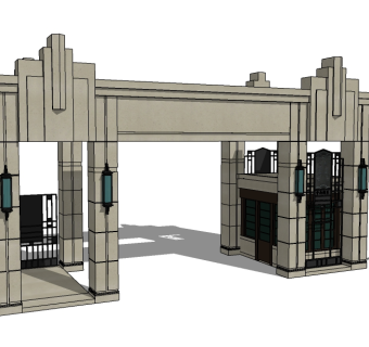 欧式入口大门SU模型下载，入口大门草图大师模型下载