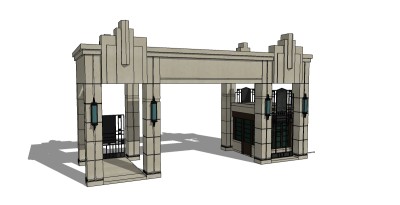 欧式入口大门SU模型下载，入口大门草图大师模型下载