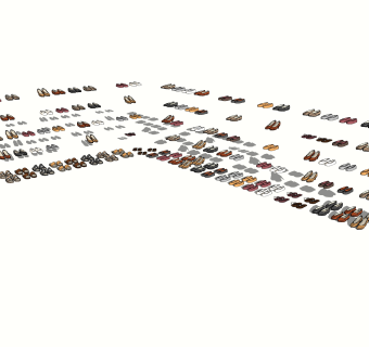 现代女士鞋架鞋子组合草图大师模型,服装店衣架su模型下载