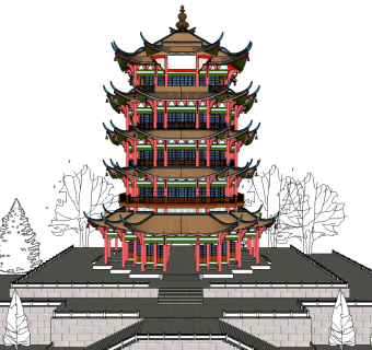 中式古建塔草图大师模型下载、古建塔su模型下载