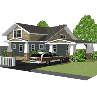 欧式独栋别墅草图大师模型，sketchup别墅su模型下载