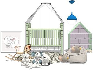 儿童房软装su模型，<em>儿童玩具</em>沙发组合草图大师模型下载