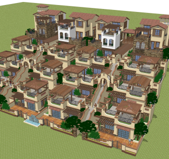 欧式连排别墅草图大师模型，别墅sketchup模型免费下载