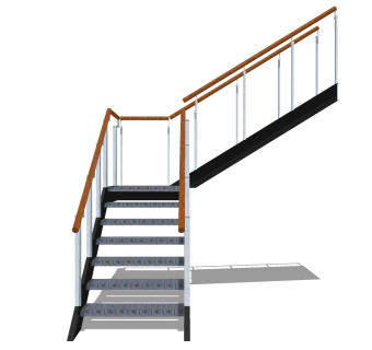 现代钢结构双跑折梯草图大师模型，钢结构双跑折梯sketchup模型免费下载