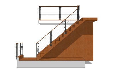 现代实木单跑楼梯草图大师模型，实木单跑楼梯sketchup模型免费下载