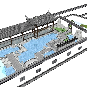 中国古建私家园林sketchup模型下载