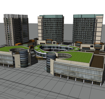 现代商业街草图大师模型，商业综合体sketchup模型免费下载