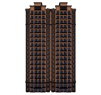 新古典高层公寓楼外观su模型下载，公寓楼草图大师模型