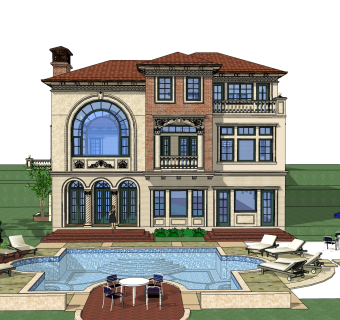 欧式新古典别墅外观草图大师模型，新古典别墅外观sketchup模型免费下载