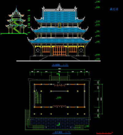 寺庙古建筑CAD施工图，寺庙CAD建筑图纸下载