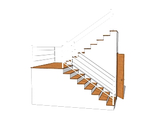 现代双跑平行楼梯草图大师模型，双跑平行楼梯sketchup模型免费下载