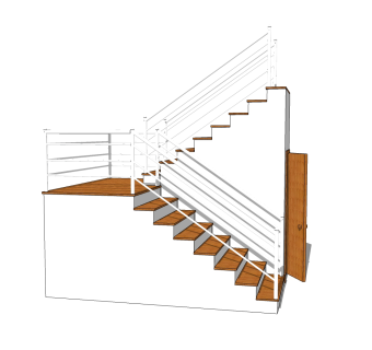 现代双跑平行楼梯草图大师模型，双跑平行楼梯sketchup模型免费下载
