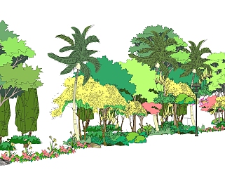 <em>园林</em>景观sketchup模型，步道景观<em>植物</em>skp文件下载