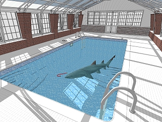现代游泳馆草图大师模型，游泳馆sketchup模型免费下载