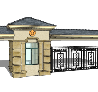 欧式入口大门草图大师模型下载，入口大门sketchup模型