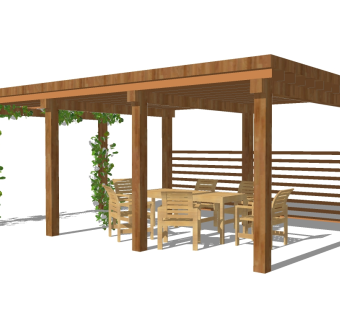 现代庭院实木花架草图大师模型，庭院实木花架sketchup模型下载