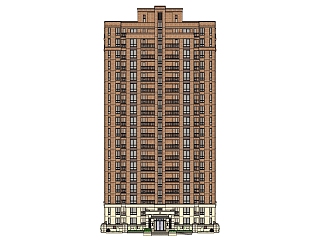 新古典高层公寓楼su模型下载，公寓楼草图大师模型