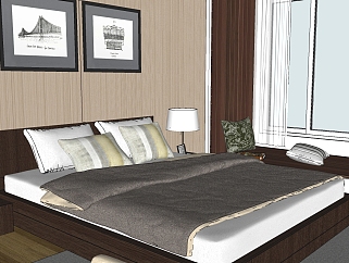 现代风格<em>卧室设计</em>草图大师模型，卧室SU模型下载