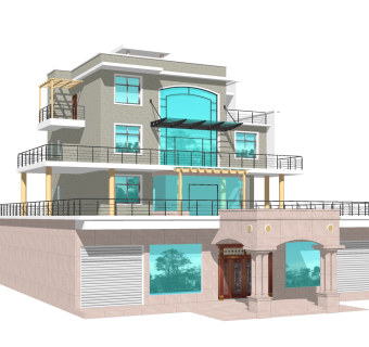 现代别墅外观草图大师模型，别墅外观sketchup模型免费下载