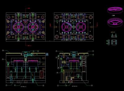 圆形产品模具2D结构图，模具CAD设计图纸下载