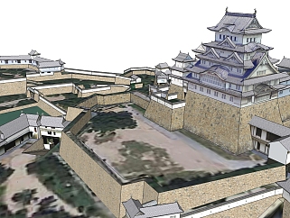 日本古建姫路城草图大师模型下载、古建筑姬路城su模型下载