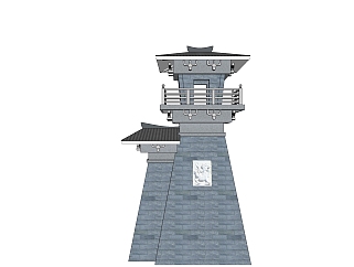 中式古建城楼瞭望塔免费su模型下载、古建城楼瞭望塔草图大师模型下载