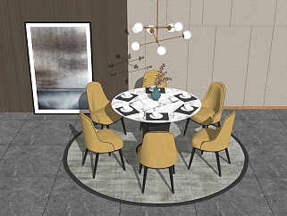 现代<em>餐桌椅组合</em>su模型，餐桌sketchup模型下载