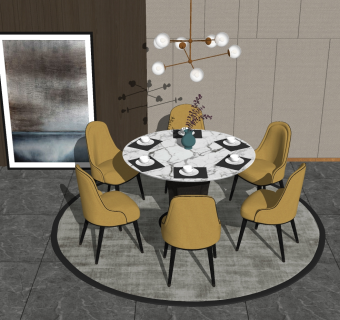 现代餐桌椅组合su模型，餐桌sketchup模型下载