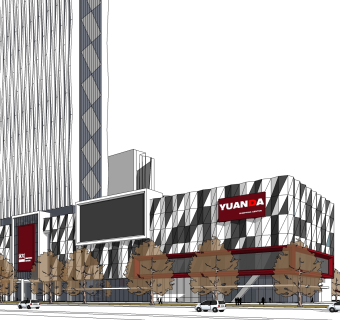 现代商业广场草图大师模型，商业综合体sketchup模型免费下载