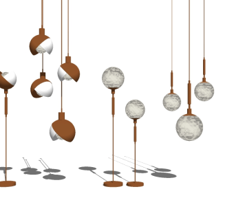 现代金属吊灯落地灯su模型下载、金属吊灯落地灯草图大师模型下载