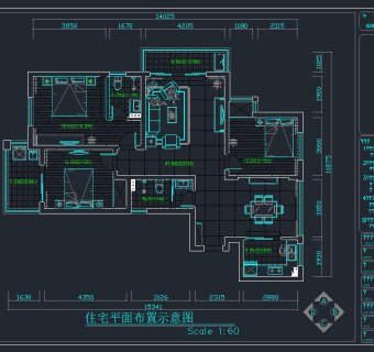 祥细家装衣帽间，客厅卧室户型图三居CAD，免费下载