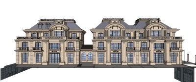 欧式联排别墅su模型，别墅sketchup模型下载