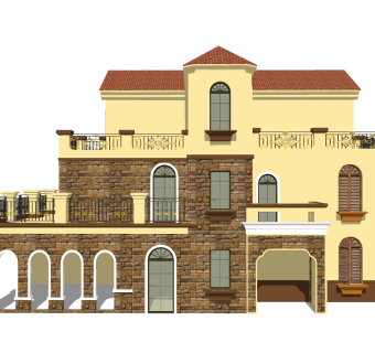 欧式别墅外观草图大师模型，别墅外观sketchup模型免费下载