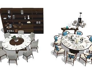 新中式圆形餐桌椅<em>组合</em>su模型，简约 餐桌sketchup模型...