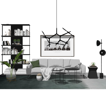 北欧沙发组合su模型，北欧沙发组合skp模型下载